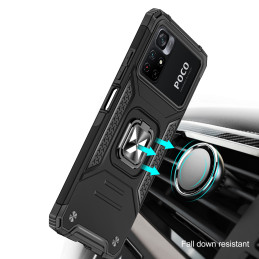 
Šarvuotas korpuso dangtelis + magnetinis laikiklis Mi Poco M4 Pro 5G / Redmi Note 11 5G Ring Armor mėlynas

