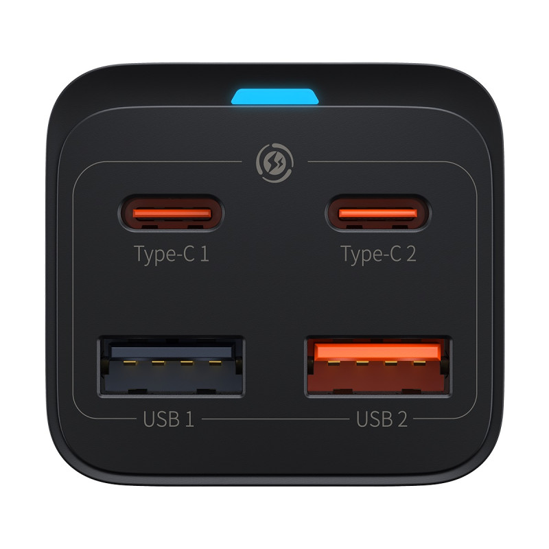 GaN3 Pro greitas įkroviklis 2x USB-C / 2x USB 65W PD QC + USB-C laidas 1m juodas