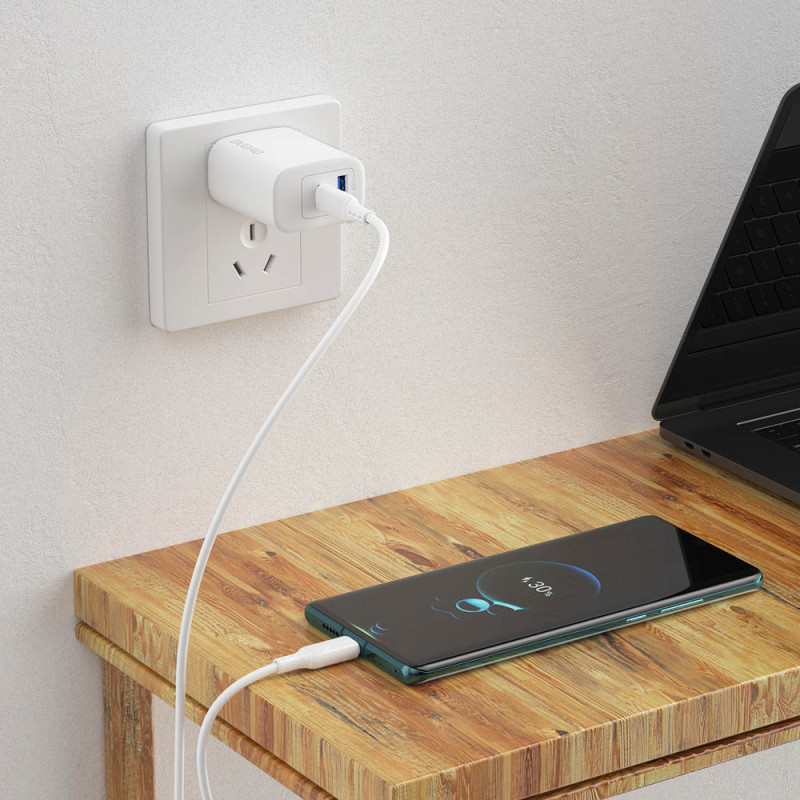 USB-C laidas įkrovimui ir duomenų perdavimui 100W PD 1m baltas