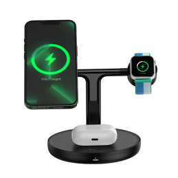 
3in1 stovas indukcinis įkroviklis iPhone Apple Watch AirPods + USB-C laidas 1m juodas
