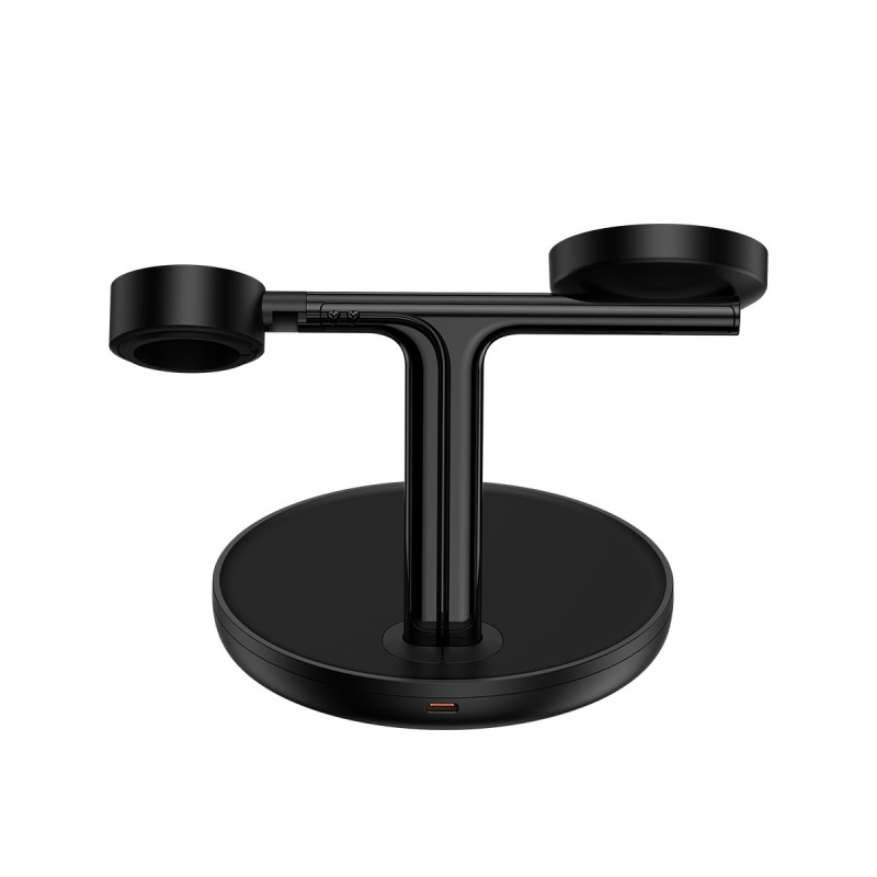 3in1 stovas indukcinis įkroviklis iPhone Apple Watch AirPods + USB-C laidas 1m juodas
