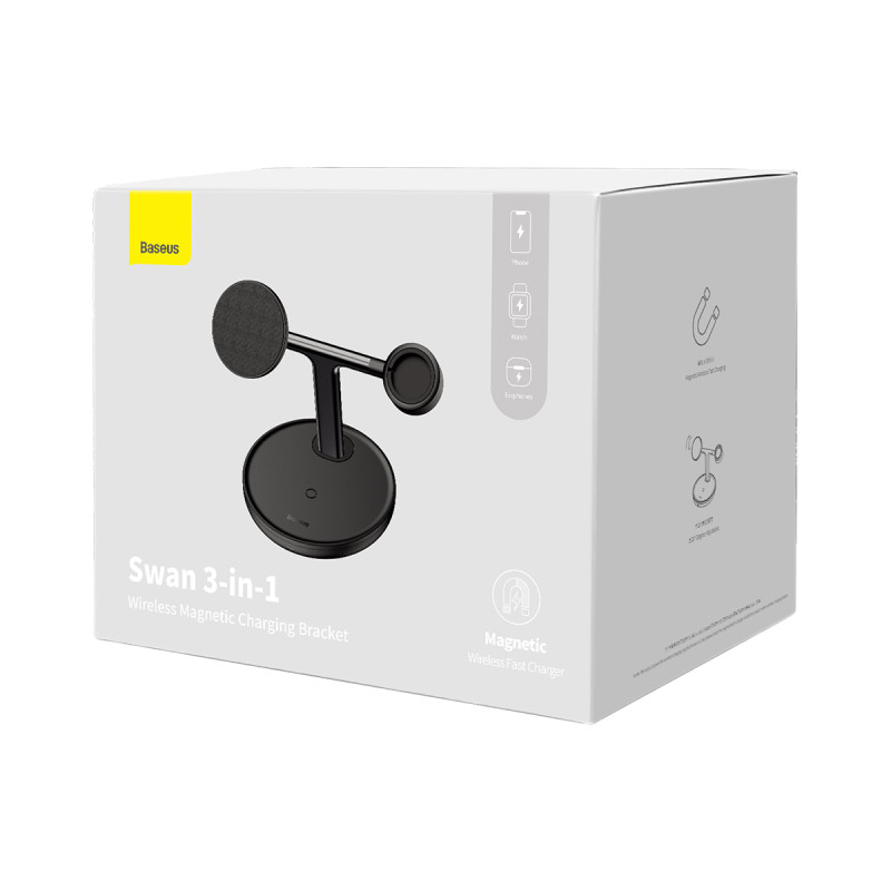 3in1 stovas indukcinis įkroviklis iPhone Apple Watch AirPods + USB-C laidas 1m juodas
