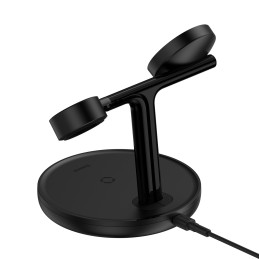 
3in1 stovas indukcinis įkroviklis iPhone Apple Watch AirPods + USB-C laidas 1m juodas
