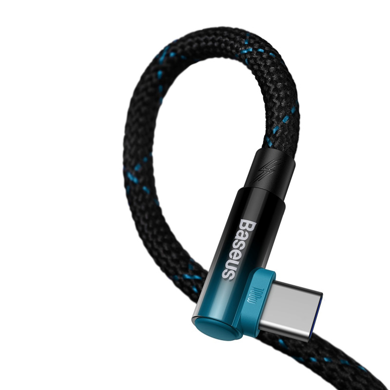 Kampinis laidas su šoniniu USB kištuku – USB-C MVP 2 Alkūnė 100W PD 5A 1m mėlyna