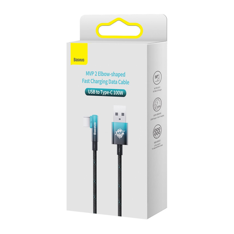 Kampinis laidas su šoniniu USB kištuku – USB-C MVP 2 Alkūnė 100W PD 5A 1m mėlyna