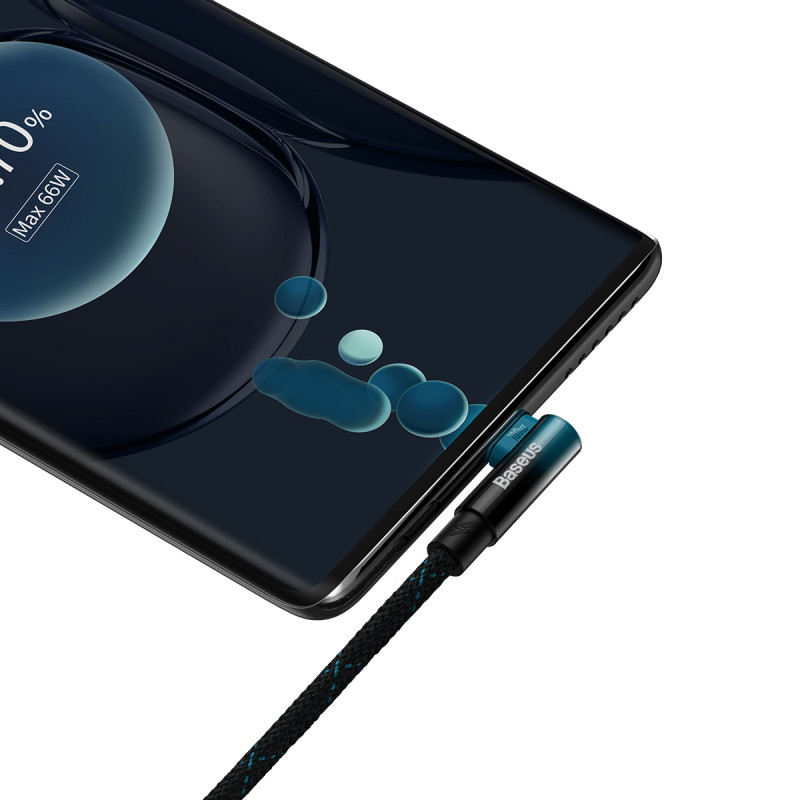 Kampinis laidas su šoniniu USB kištuku – USB-C MVP 2 Alkūnė 100W PD 5A 1m mėlyna