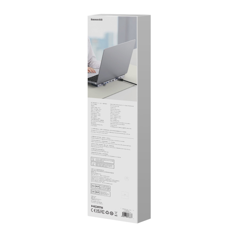 12in1 HUB nešiojamojo kompiuterio stovas USB-C USB-A DP HDMI SD TF RJ45 3,5 mm lizdas PD 100 W pilka