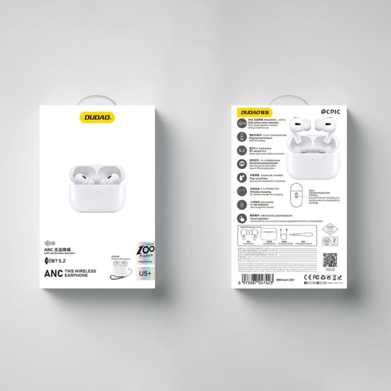 Belaidės TWS Bluetooth 5.2 230mAh į ausis įdedamos ausinės, baltos
