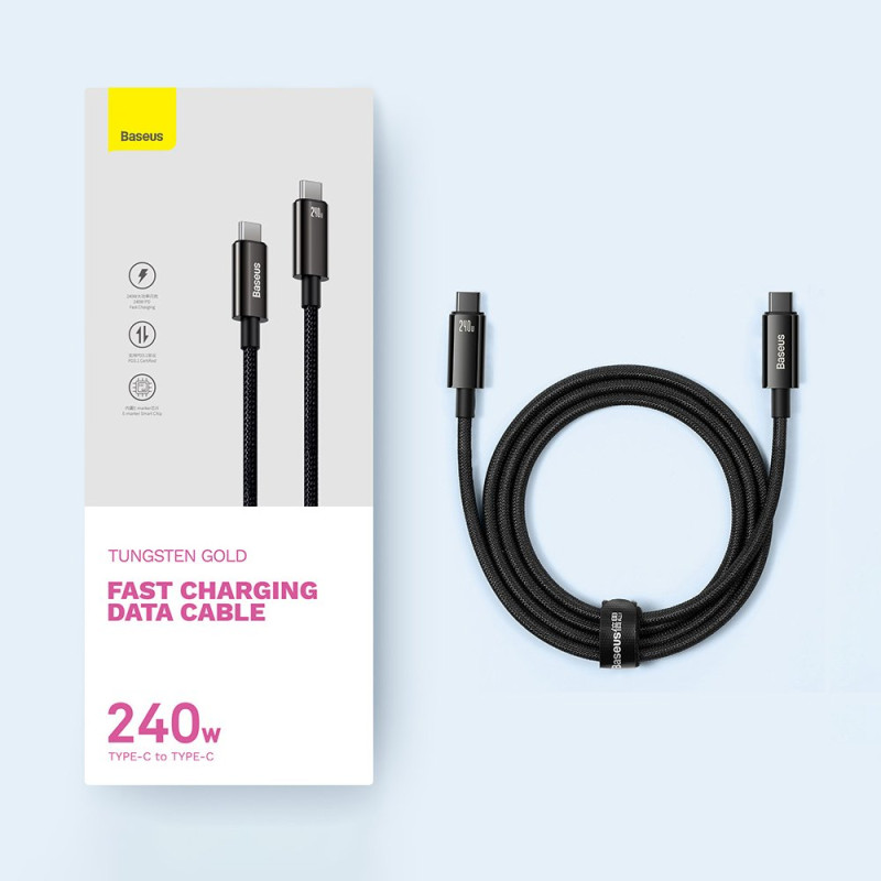 USB-C laidas 480Mb/ s 240W Tungsten Gold 1m juodas
