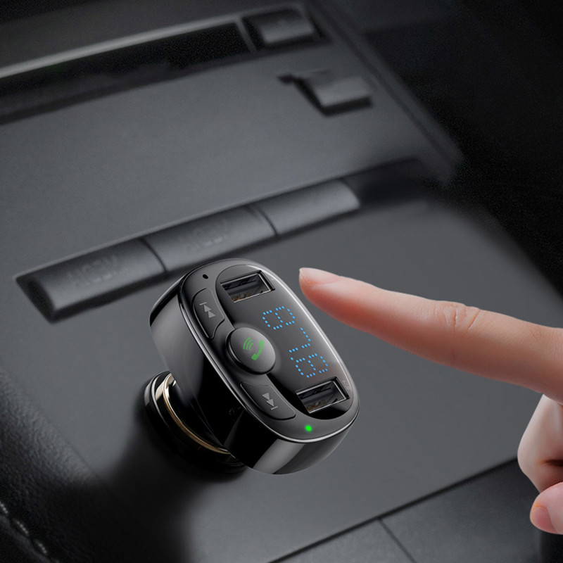 Bluetooth FM siųstuvas TF SD kortelės automobilinis įkroviklis 2x USB juodas