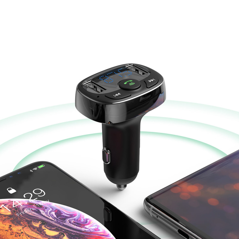 Bluetooth FM siųstuvas TF SD kortelės automobilinis įkroviklis 2x USB juodas