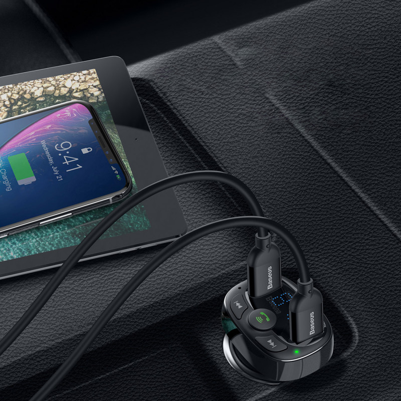 Bluetooth FM siųstuvas TF SD kortelės automobilinis įkroviklis 2x USB juodas