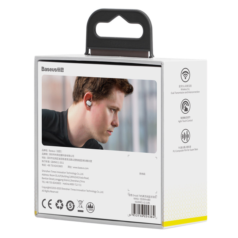 Encok WM01 Plus TWS Bluetooth 5.0 belaidės ausinės, baltos