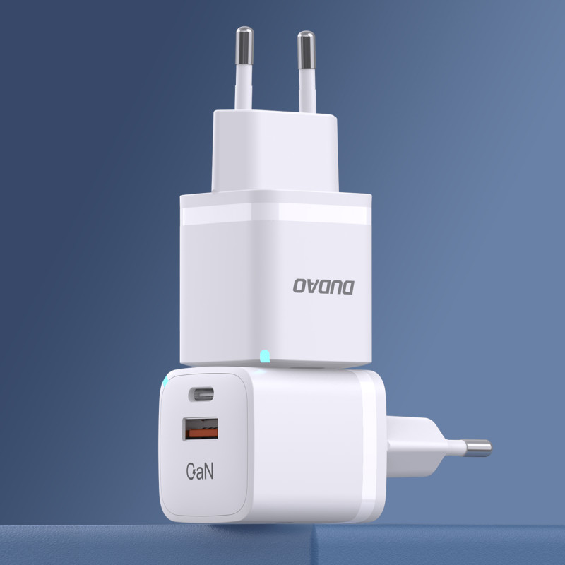 GaN 33W PPS USB-C USB-A sieninis įkroviklis, baltas