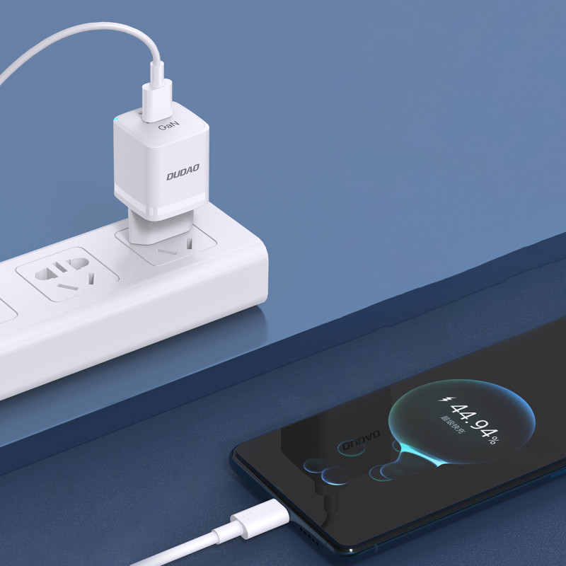GaN 33W PPS USB-C USB-A sieninis įkroviklis, baltas