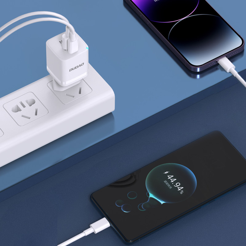 GaN 33W PPS USB-C USB-A sieninis įkroviklis, baltas