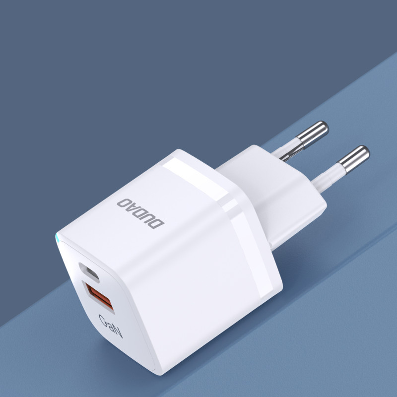 GaN 33W PPS USB-C USB-A sieninis įkroviklis, baltas