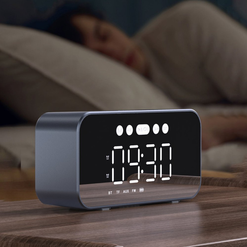 6in1 Žiūrėti žadintuvas FM radijas Bluetooth garsiakalbis AUX TF SD kortelių skaitytuvas sidabrinis