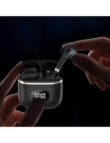 
TWS belaidės ausinės su LED ekranu, juodos spalvos
