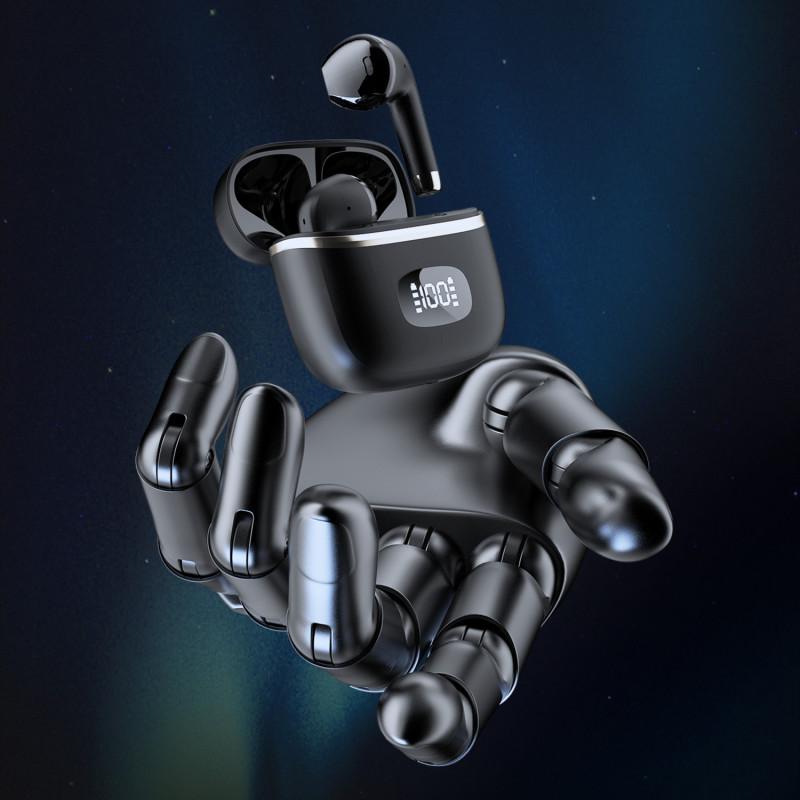 
TWS belaidės ausinės su LED ekranu, juodos spalvos
