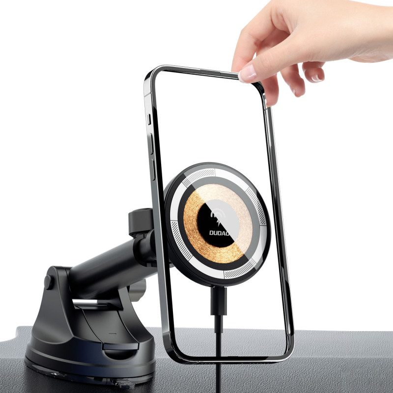 Magnetinis kabinos laikiklis su MagSafe 15W indukciniu įkrovikliu, juodas