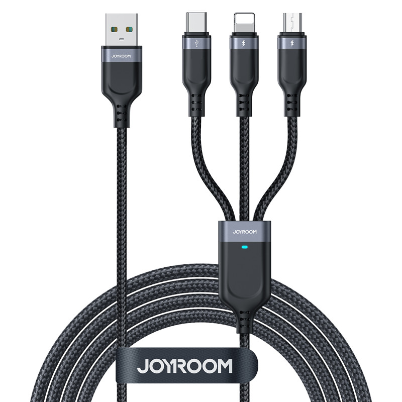 
3in1 USB daugiafunkcis laidas iki Lightning USB-C mikro USB 30 cm juodas
