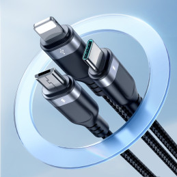 
3in1 USB daugiafunkcis laidas iki Lightning USB-C mikro USB 30 cm juodas
