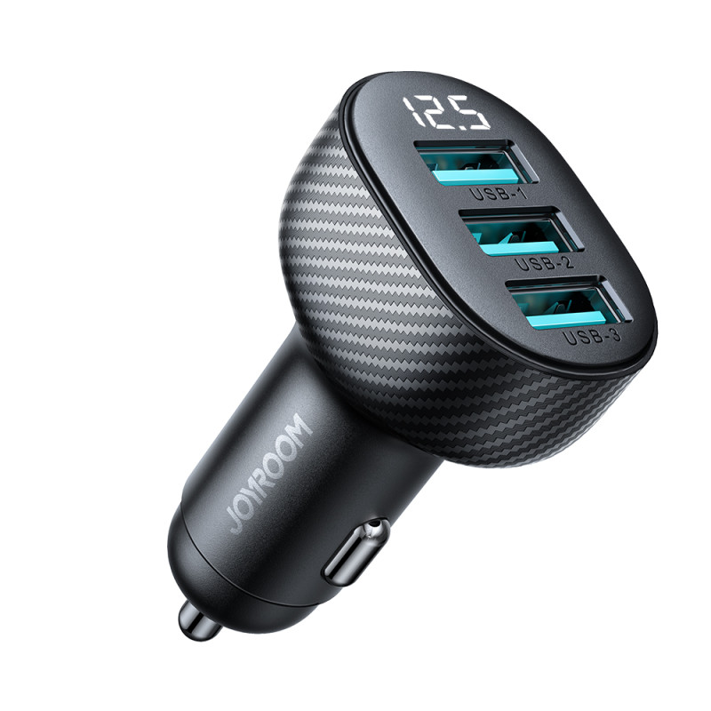 
3,4A automobilinis įkroviklis su 3x USB-A ekranu, juodas
