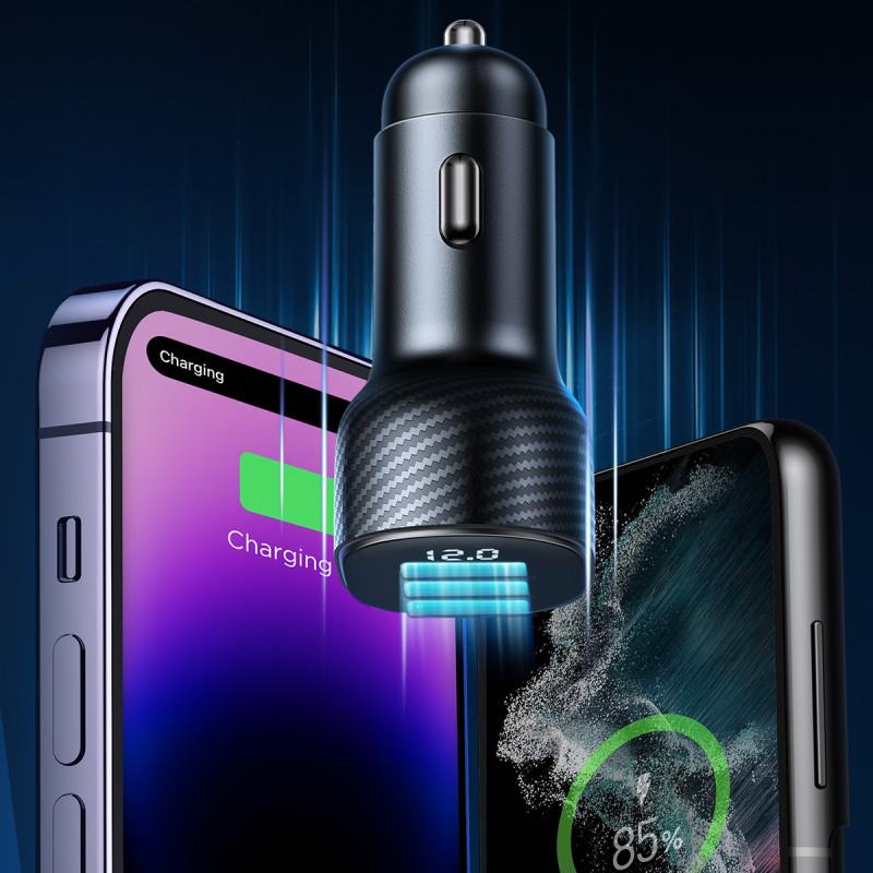 3,4A automobilinis įkroviklis su 3x USB-A ekranu, juodas