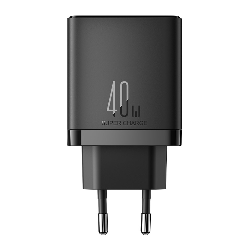 Greitas sieninis įkroviklis 40W 2x USB-C QC PD juodas