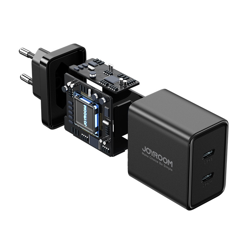 Greitas sieninis įkroviklis 40W 2x USB-C QC PD juodas