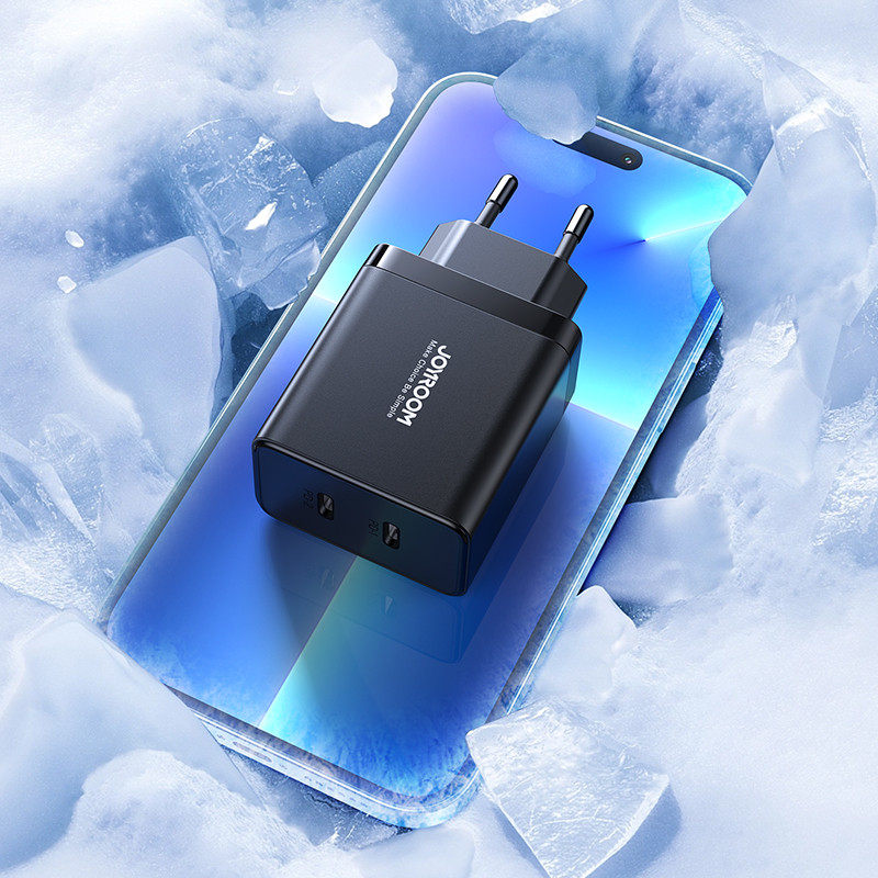Greitas sieninis įkroviklis 40W 2x USB-C QC PD juodas