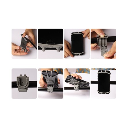 
Pasukamas silikoninis dviračio telefono laikiklis su nuimamu spaustuku, juodas
