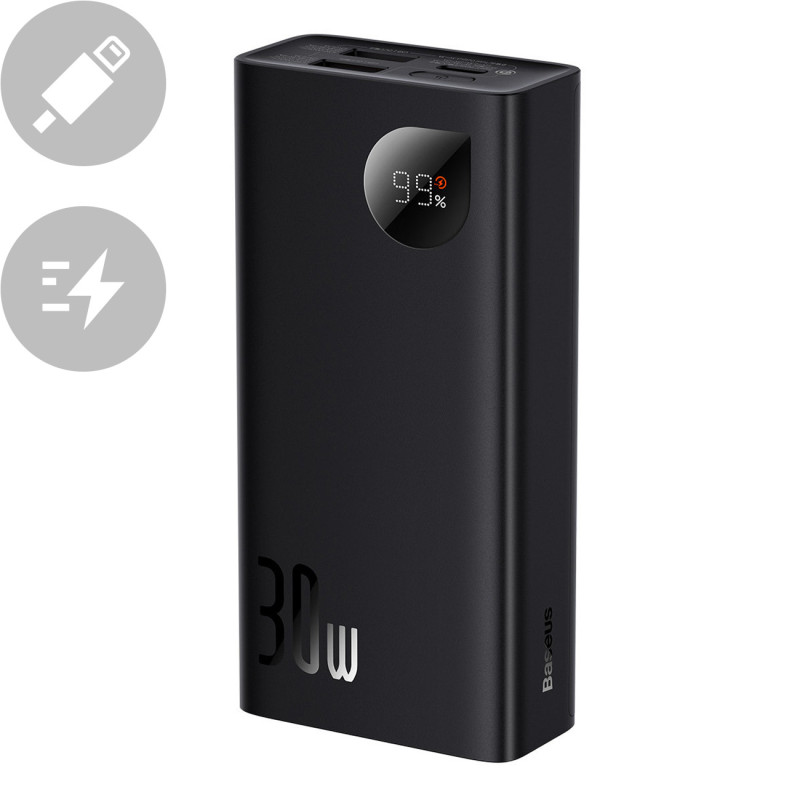 Adaman powerbank 20000mAh 30W juoda + USB-C laidas