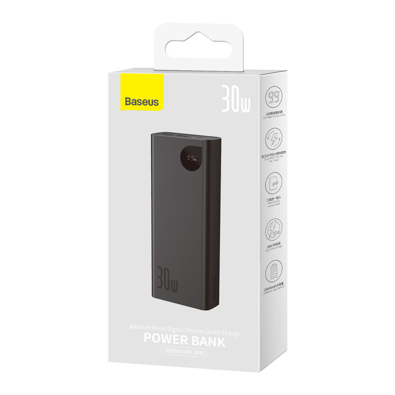 Adaman powerbank 20000mAh 30W juoda + USB-C laidas