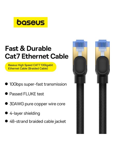 
Greitas LAN RJ45 cat.7 10Gbps tinklo kabelis, pintas, 2m, juodas
