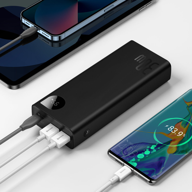 Adaman powerbank 20000mAh 30W juoda + USB-C laidas