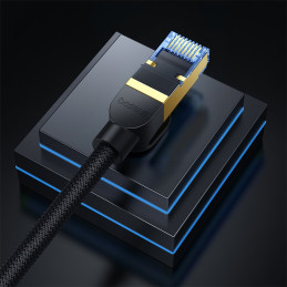 
Greitas LAN RJ45 cat.7 tinklo kabelis 10Gbps pintas 0,5m juodas
