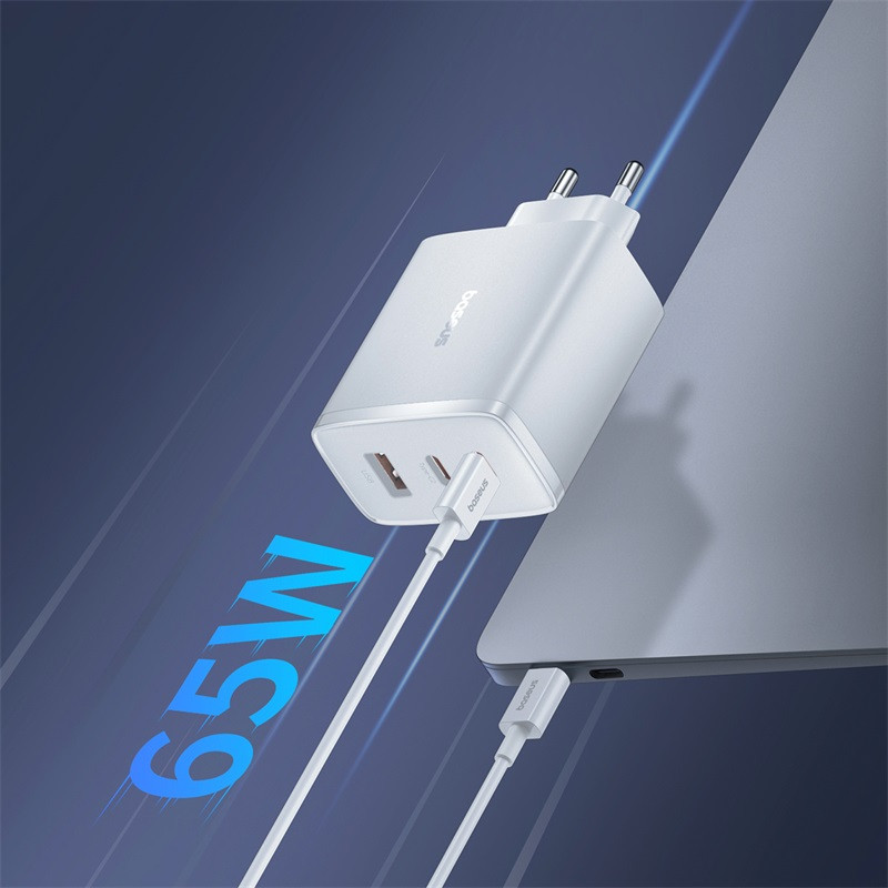 GaN Cube Pro 65W 2x USB-C USB-A sieninis įkroviklis, baltas