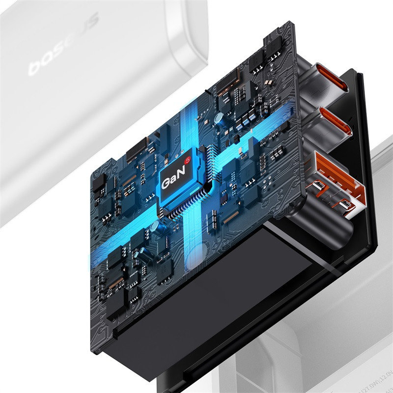 GaN Cube Pro 65W 2x USB-C USB-A sieninis įkroviklis, baltas