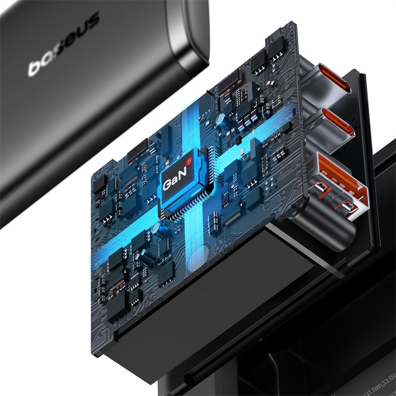 GaN Cube Pro 65W 2x USB-C USB-A sieninis įkroviklis, juodas