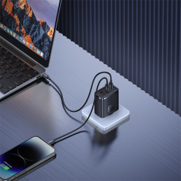 
GaN Cube Pro 65W 2x USB-C USB-A sieninis įkroviklis, juodas
