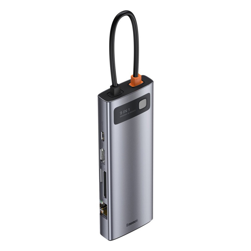 Daugiafunkcis HUB 9in1 USB-C 3xUSB 3.2 PD VGA Full HD HDMI 4K TF ir SD kortelių skaitytuvas RJ45 pilka