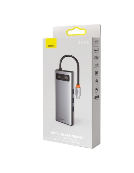 Daugiafunkcis HUB 9in1 USB-C 3xUSB 3.2 PD VGA Full HD HDMI 4K TF ir SD kortelių skaitytuvas RJ45 pilka Daugiafunkcis HUB 9in1 USB-C 3xUSB 3.2 PD VGA Full HD HDMI 4K TF ir SD kortelių skaitytuvas RJ45 pilka