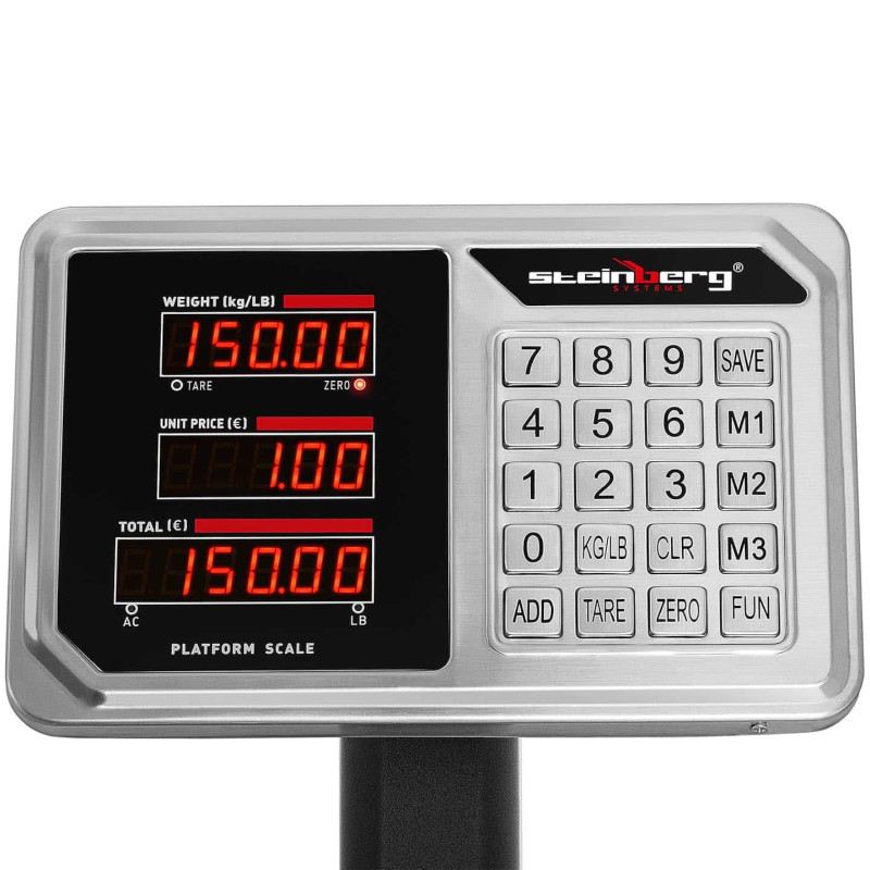 
Sandėlio svarstyklės su LED skaičiavimu 40 x 50 cm 150 kg / 20 g
