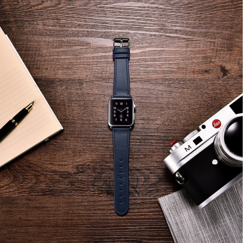 Natūralios odos apyrankė skirta Apple Watch 1-3 38mm Leather Vintage tamsiai mėlyna