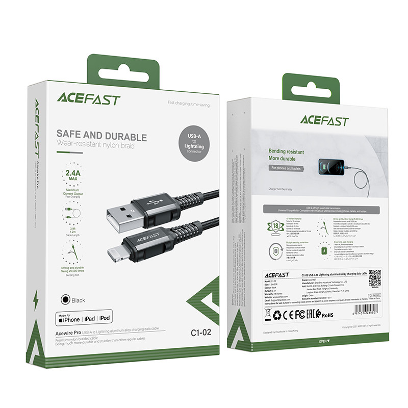 MFI kabelis iPhone USB - Lightning 2.4A 1.2m juodas