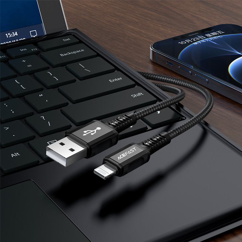 MFI kabelis iPhone USB - Lightning 2.4A 1.2m juodas