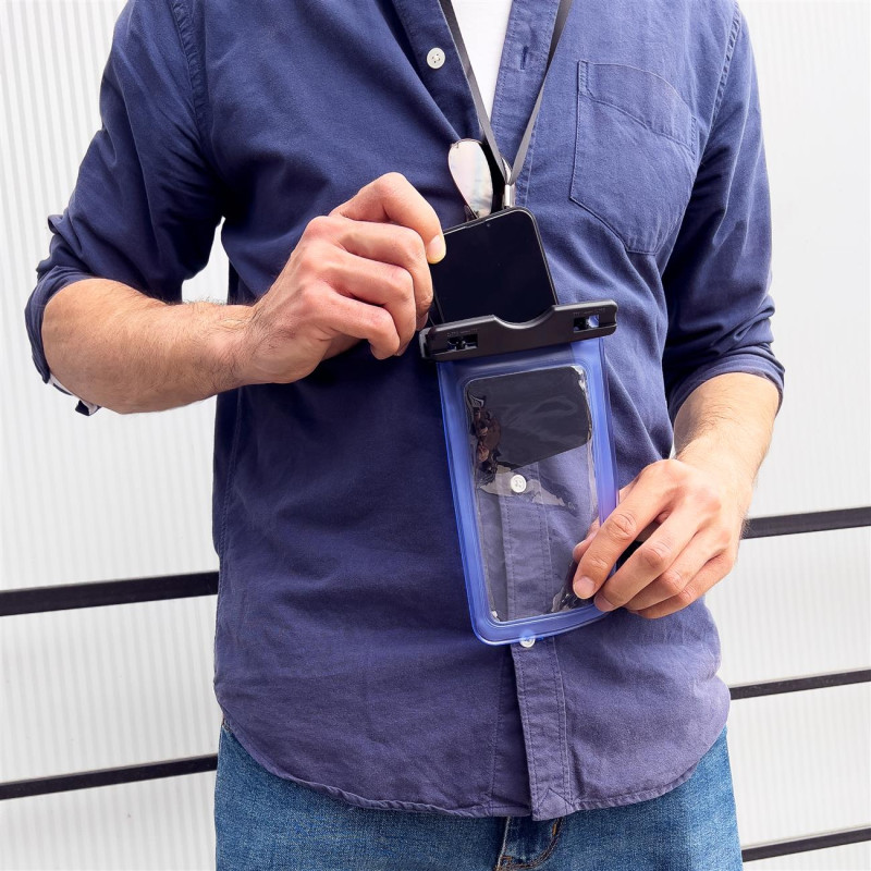 Neperšlampamas piniginės dėklas 6,7" telefonui su rausva raišteliu