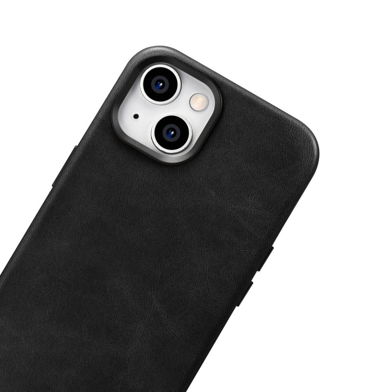 iPhone 14 magnetinis odinis dėklas su MagSafe Oil Wax Premium Leather Case juodu